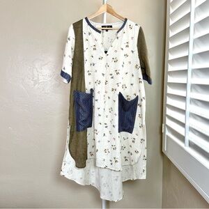 Nazila Couture Floral Patchwork Tunic Dress Size Medium 100% Cotton
